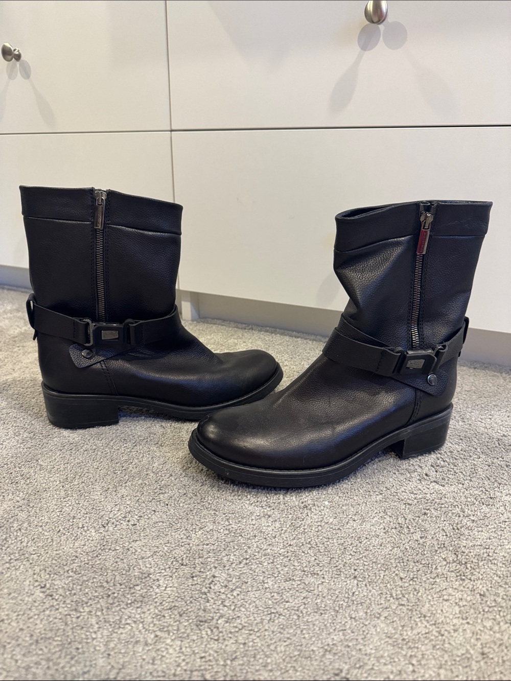 Aquatalia Waterproof Black Leather Moto Harness Boots